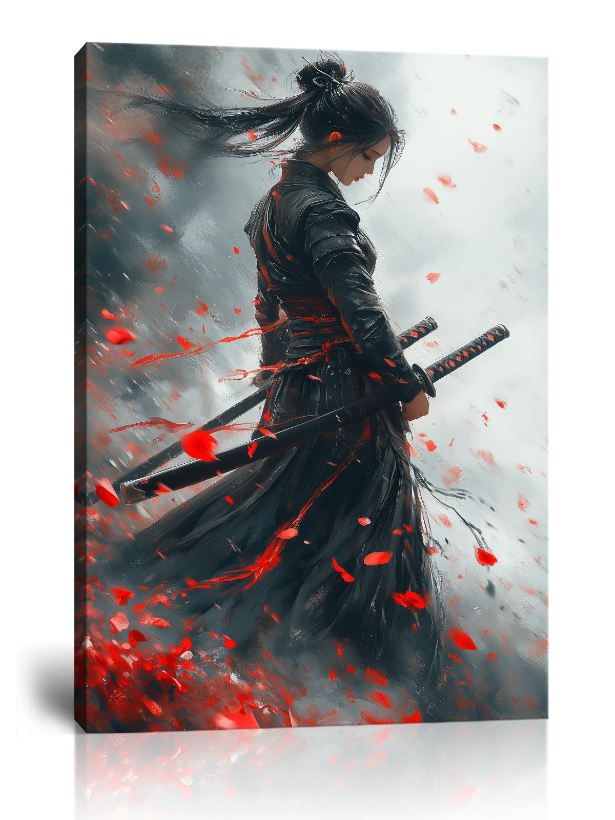 Windblown Female Samurai Ninja Canvas Wall Art (18"L x 24"W / Samurai3)