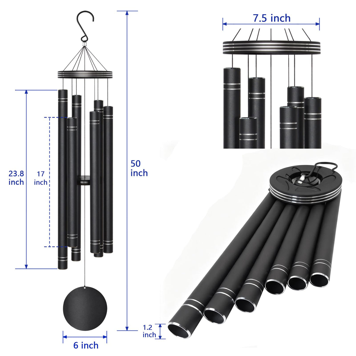 Extra Large Wind Chimes for Outside Deep Tone (50" Large)