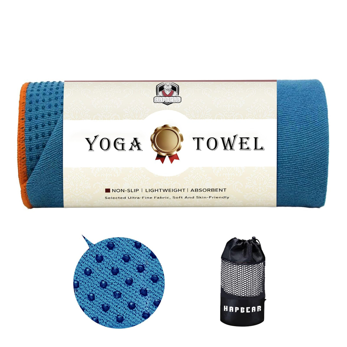 Non Slip Yoga Mat Towel with Grip Dots (Blue)
