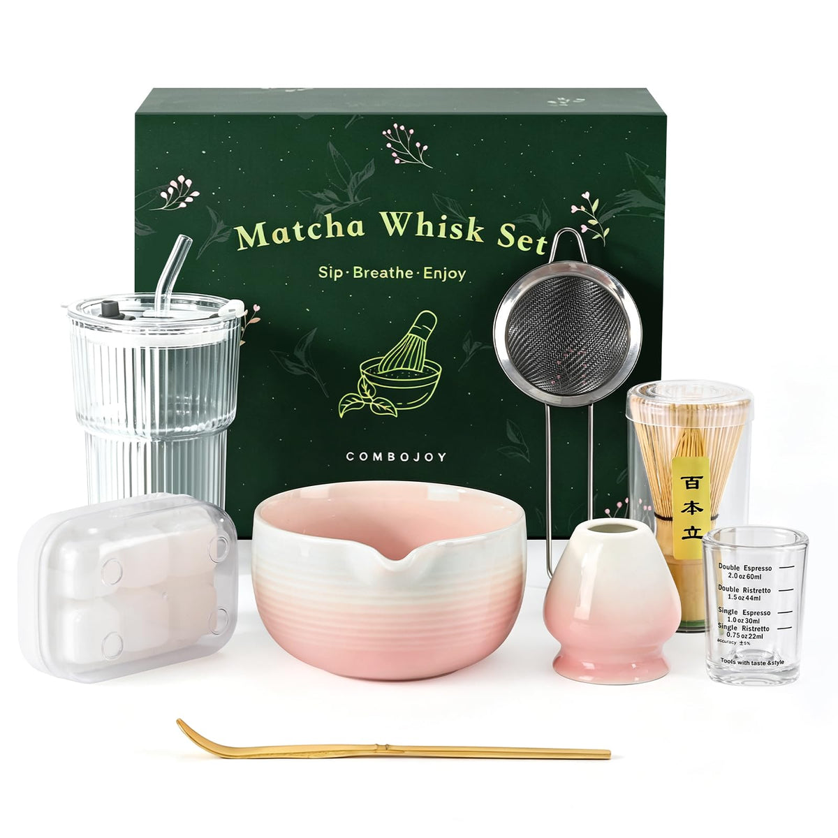 Matcha Set Complete Matcha Kit with matcha whsik pink (Pink / 8 pcs)