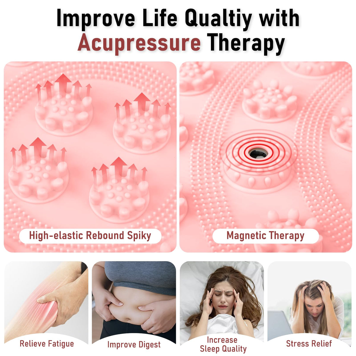 Acupressure Foot Massage Mat for Plantar Fasciitis Relief Round 16" (16*16" Pink)