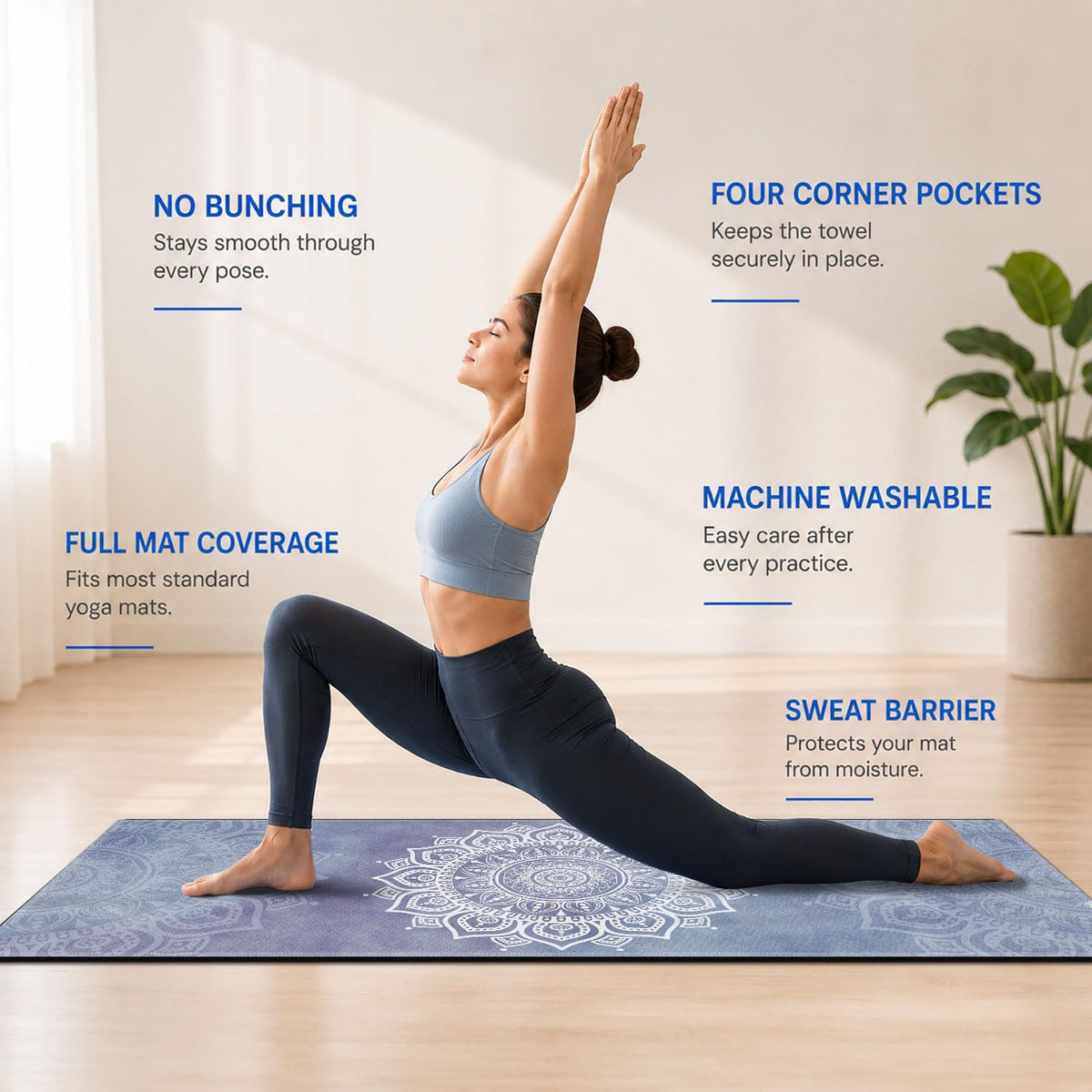 Yoga Mat Towel (Blue Flower-02 / Large)