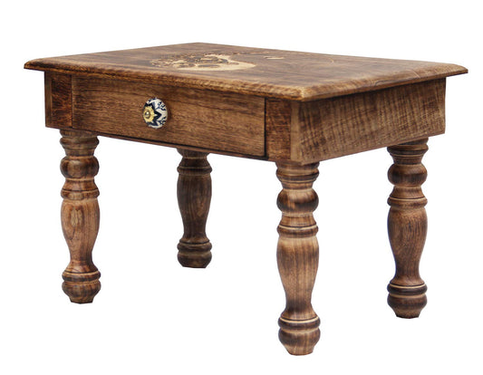 Solid Mango Wood Hand Carved Prayer Puja Shrine Altar Meditation Table (20 X 14 X 14 Inches / Yin Yang)