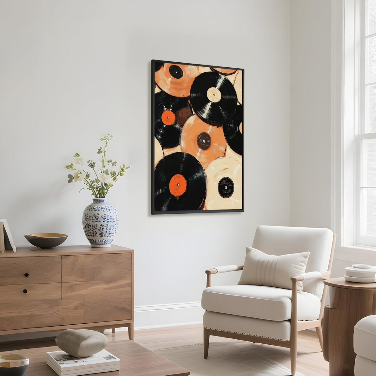 Vintage Record Wall Art Eclectic Wall Decor Retro Music Poster Trendy Vinyl Record Canvas Print Mid Century Music Picture Nostalgic Artwork for Living Room Bedroom Bar 24x36inch Black Frame (24"L x 36"W / style-5 Black Frame)