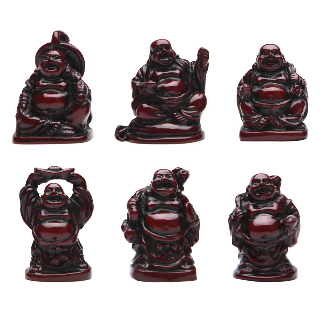 6Pcs 1'' Red Resin Laughing Buddha Figurines (1'' Resin Red Set)
