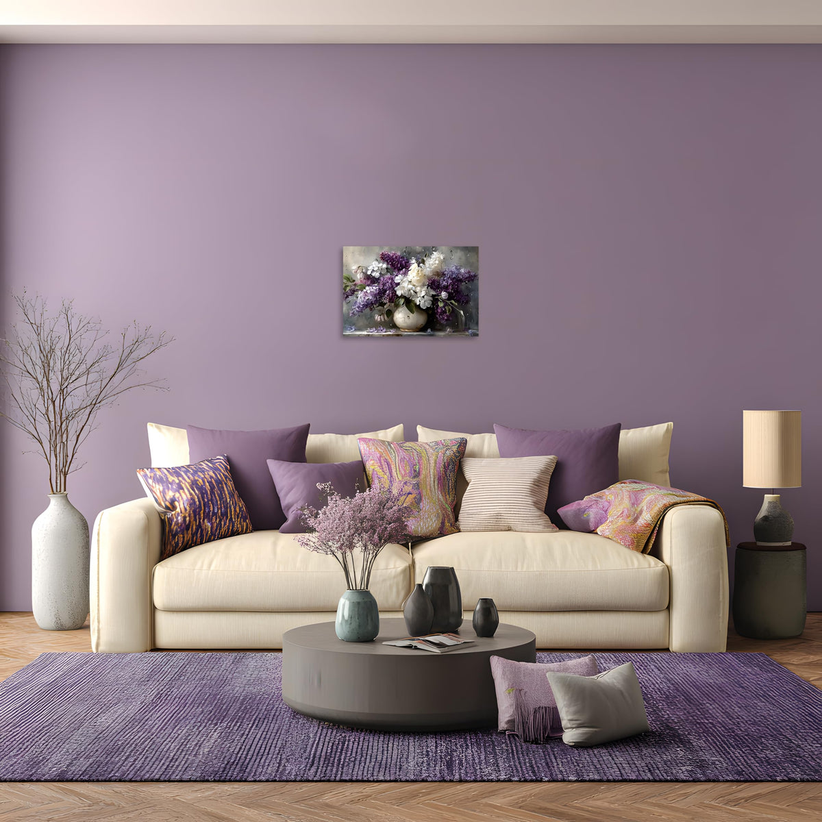 1 Panel Purple Wall Art Purple Pictures Floral Canvas Prints Paintings Vintage Vase Flowers Pictures Wall Decor Living Room Bathroom Kitchen Farmhouse Decor Ready to Hang 16x24 Inches (24"L x 16"W / Purple Flower 14)