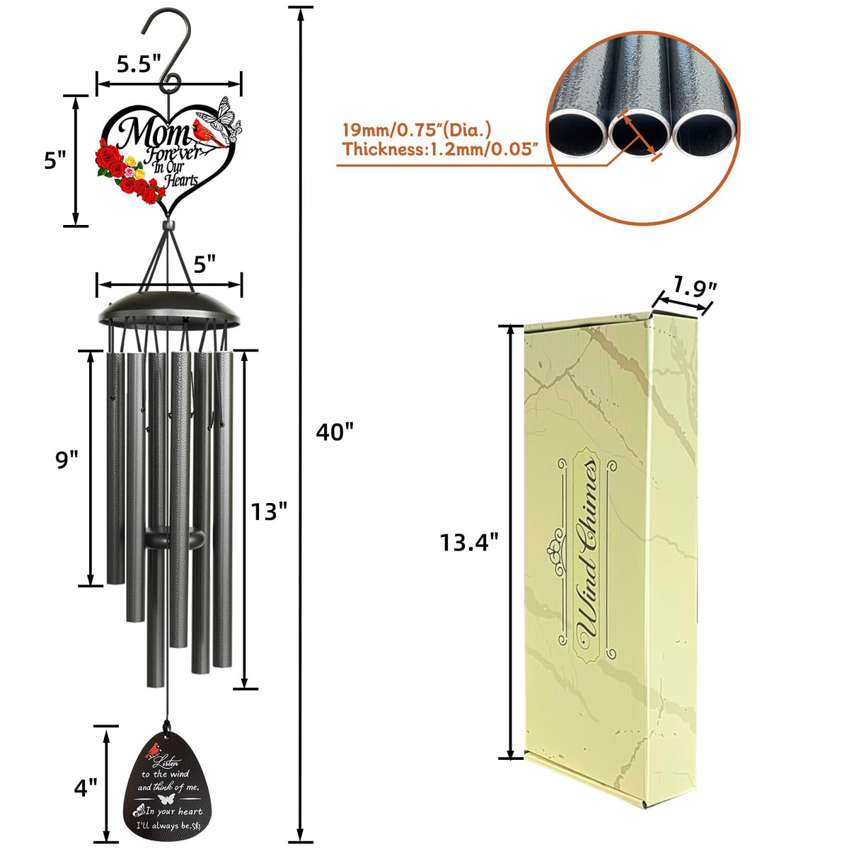 40"Memorial Wind Chimes for Loss of Mother