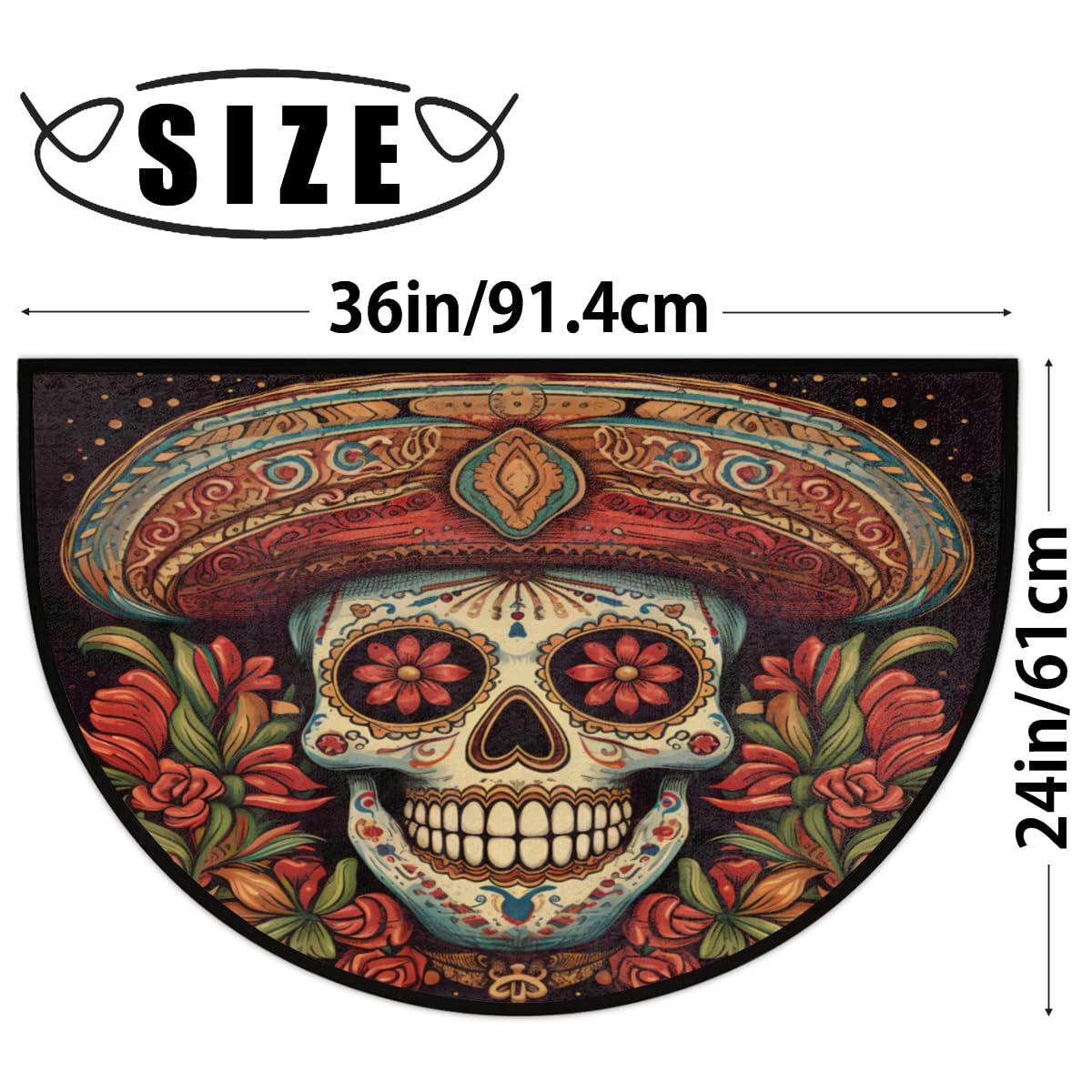 Skull Half Round Doormat Non Slip Half Moon Rug Outdoor Welcome Mat (B 007)