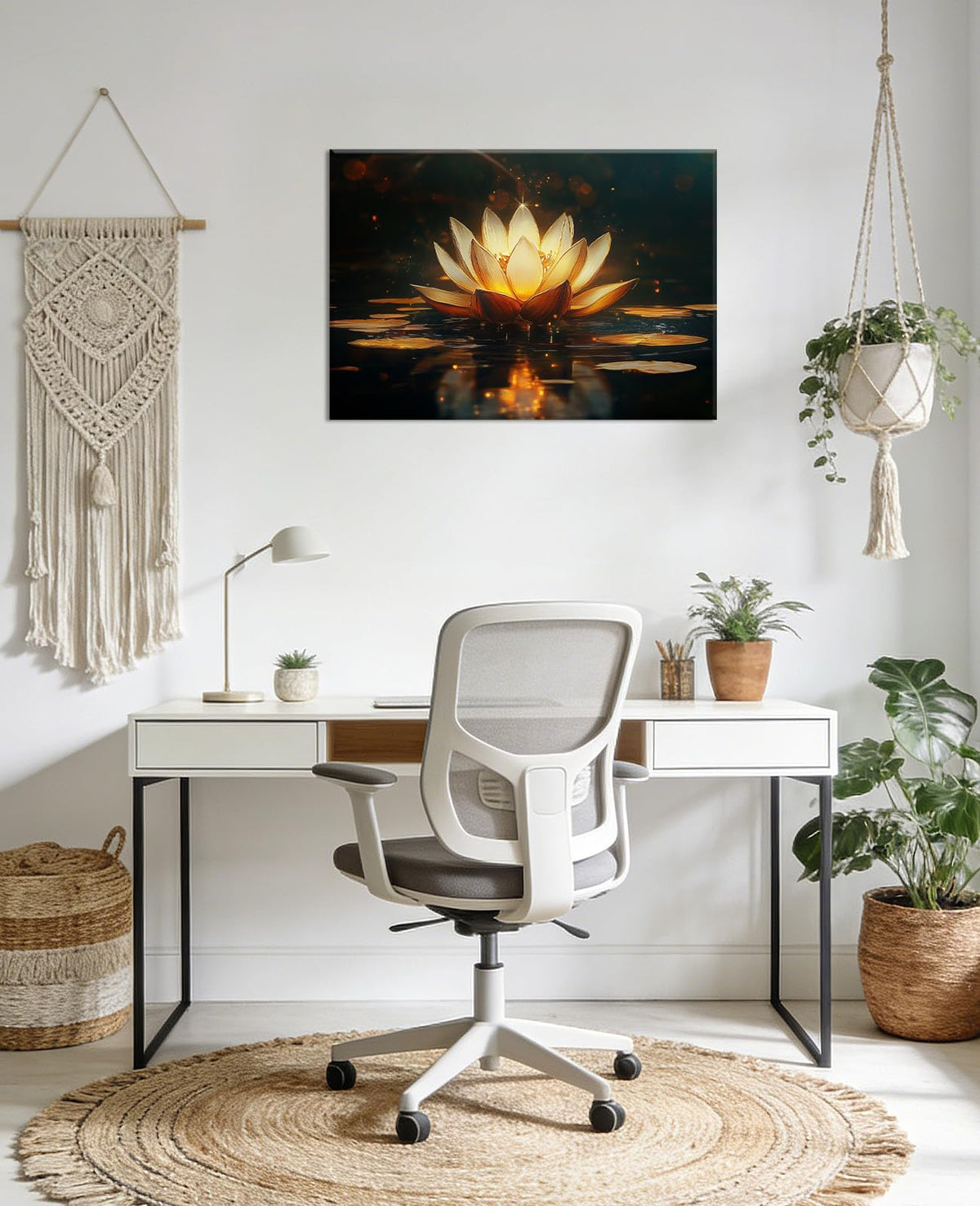 Large Gold Lotus Wall Art Pink Water Lily Picture Canvas Prints Flower Painting Zen Artwork Bathroom Living Room Home Office Decor Framed (48"L x 32"W / Gold)