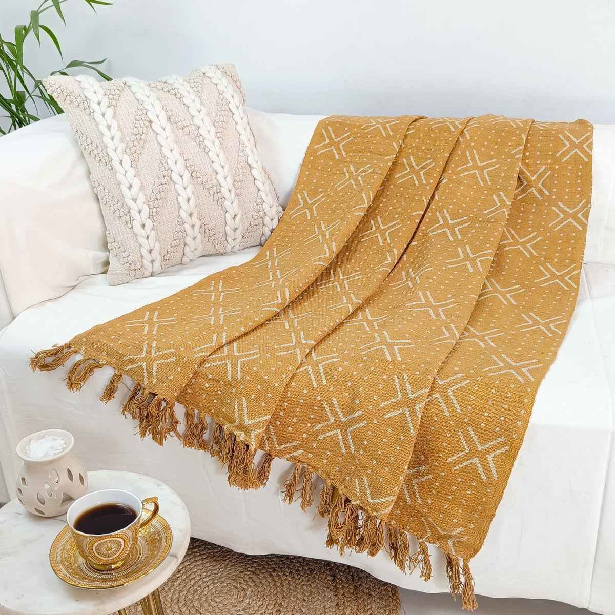 100% Cotton Soft Tassel Blanket (Mustard / Nova (120 x 170 Cms))