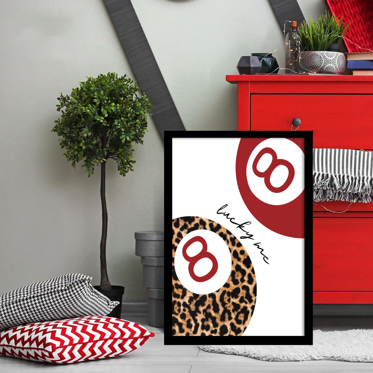 Framed Trendy Leopard Wall Art Set of 3 (Red Leopard / 24"L x 16"W)