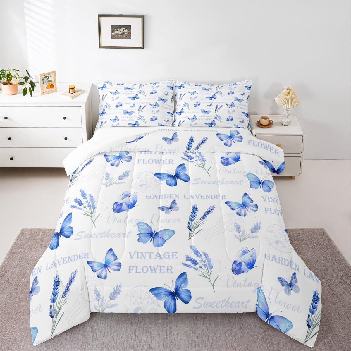 Girls Butterfly Comforter Set King Size 3 Pcs for Kids Boys Girls (Multi 817 / King)