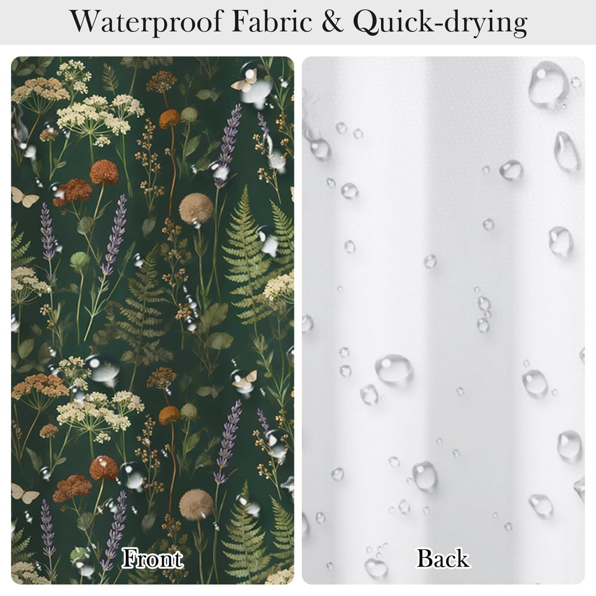 Dark Green Botanical Shower Curtain with Hooks (Dark Green Floral / 72"W x 78"L (Pack of 1))