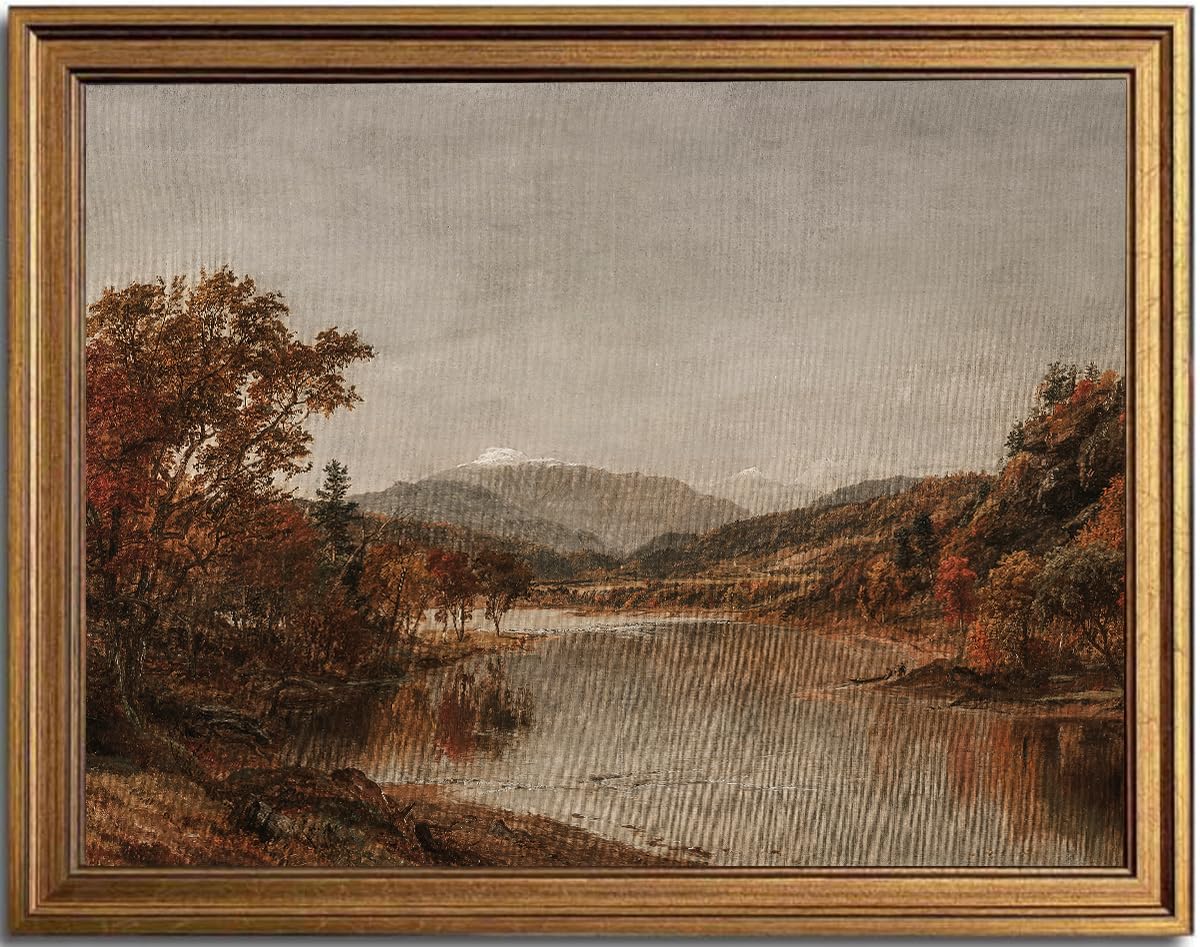 Gold Framed Wall Art Fall Forest Lake Landscape Painting 8x10inch (Autumn / 10"L x 8"W)