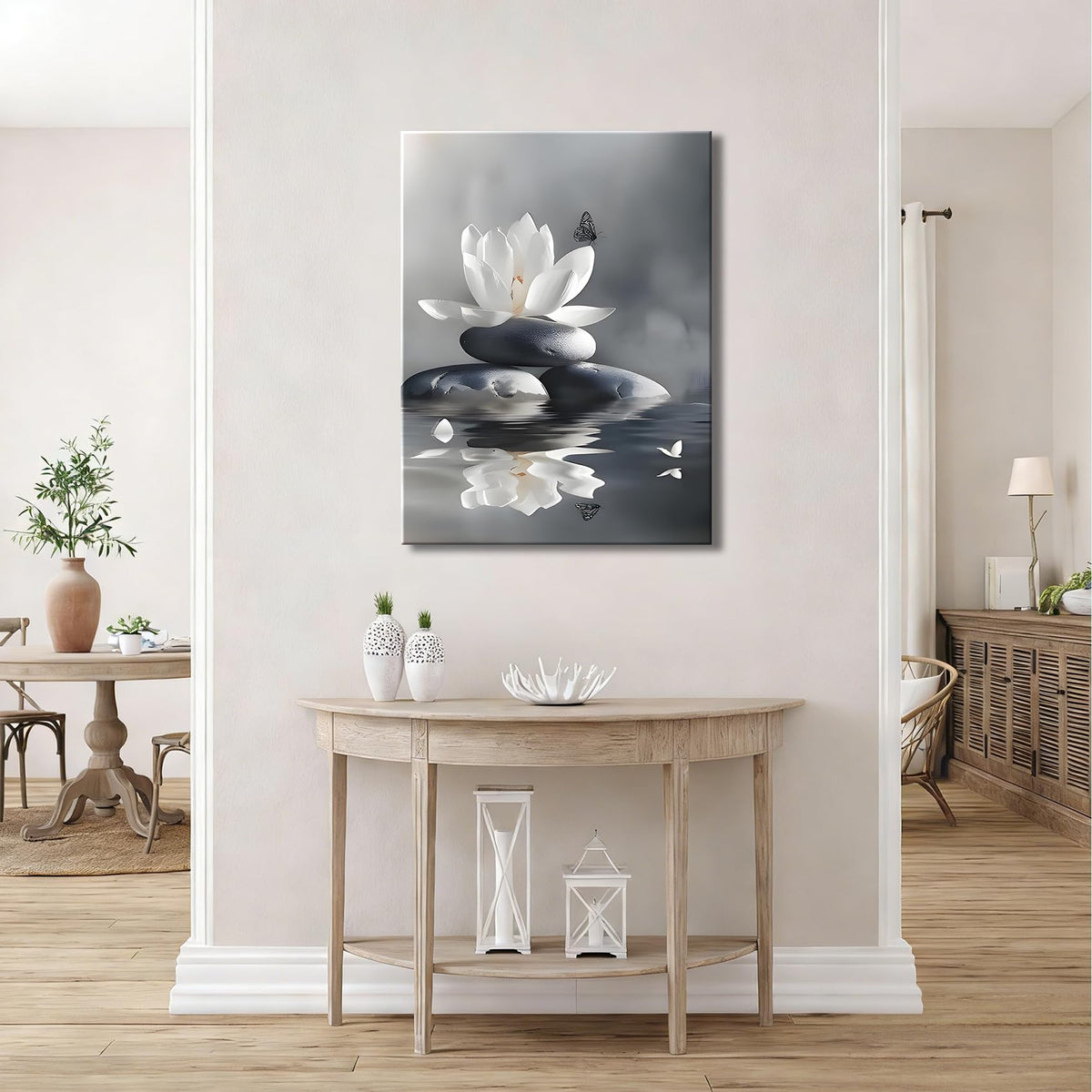 Framed Lotus Flower Canvas Wall Art for Bathroom Decor (Pictures19 / 36"L x 24"W)