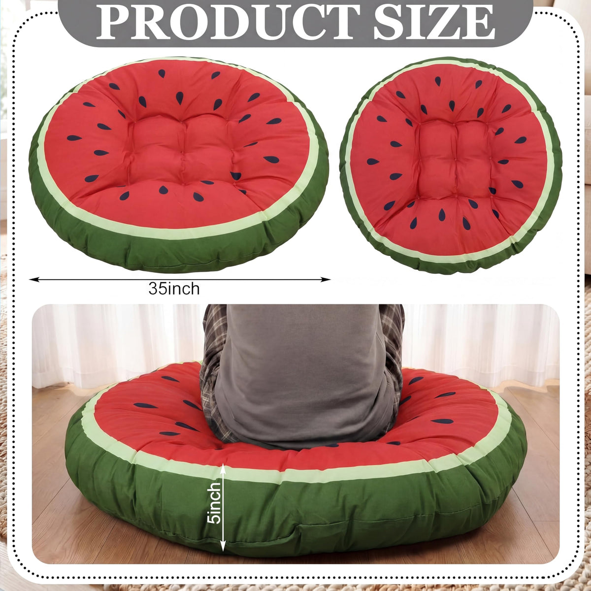 35" Watermelon Extra Large Floor Cushion Round Floor Pillow (Red / Watermelon)