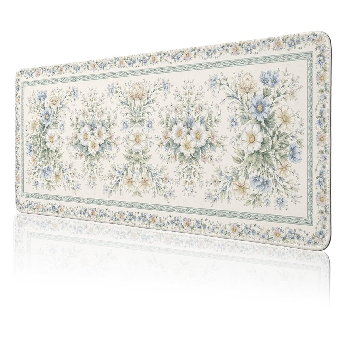 Vintage Floral Large Gaming Mouse Pad Blue Flowers Country Botanical Desk Mat (Vintage Floral / 35.4L x 15.7W inches)