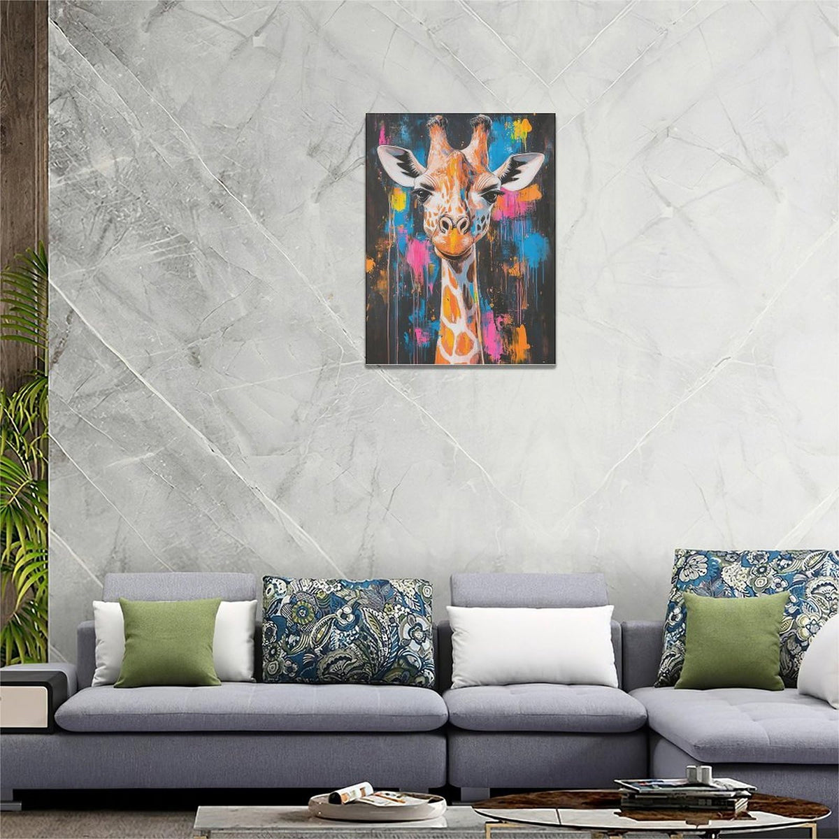 Giraffe Wall Art Colorful Giraffe Pictures Giraffes Canvas Wall Decor Street Painting Pop Home Modern Artwork Decorations Framed for Living Room Bedroom Bathroom Office 12 x 16 inch (12" x 16" / Giraffe)