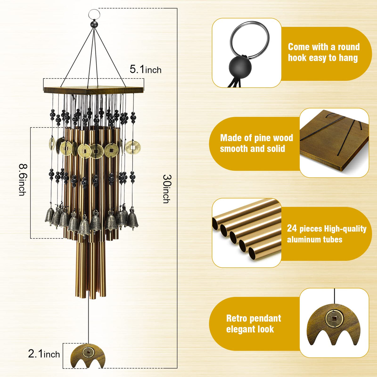 30" Metal Memorial Wind Chimes (30" 24Tubes)
