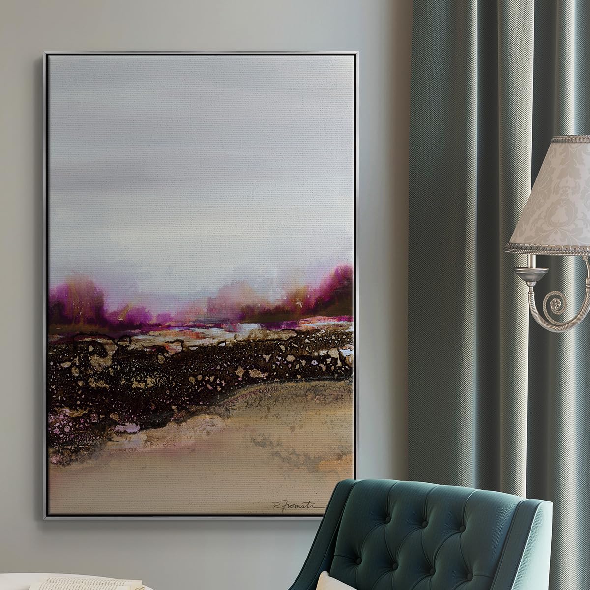 Abstract Wall Art Silver Floating Frame Paintings Calm Tranquil Landscape View Canvas Nature Artwork for Office Bedroom Kitchen Walls (41"L x 27"W / Reflections of My Mind)