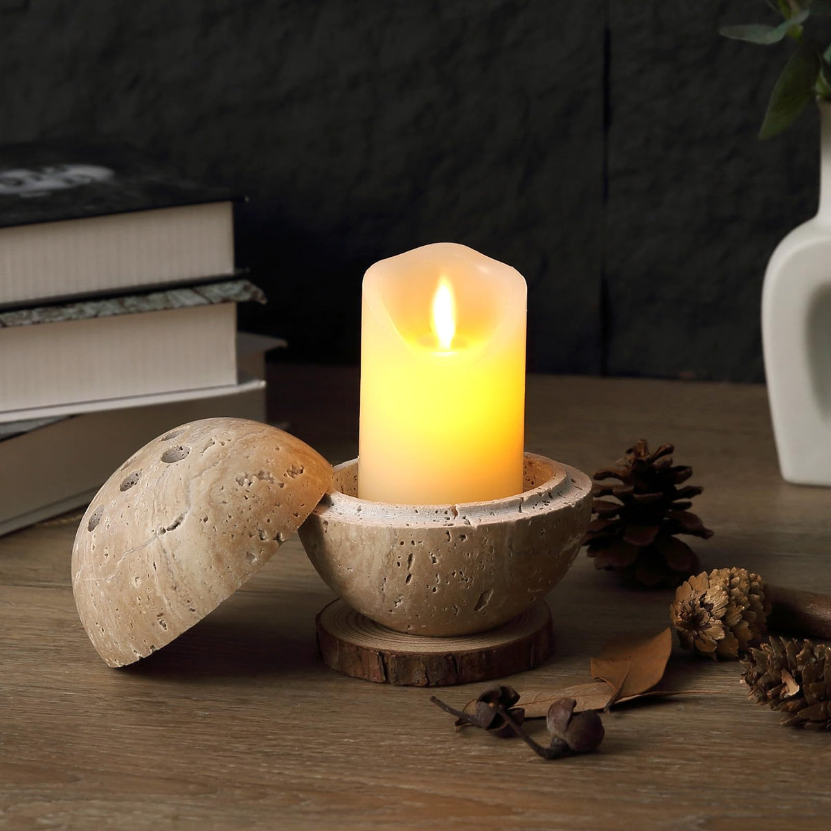 Natural Travertine Incense Burner (Sphere-travertine)