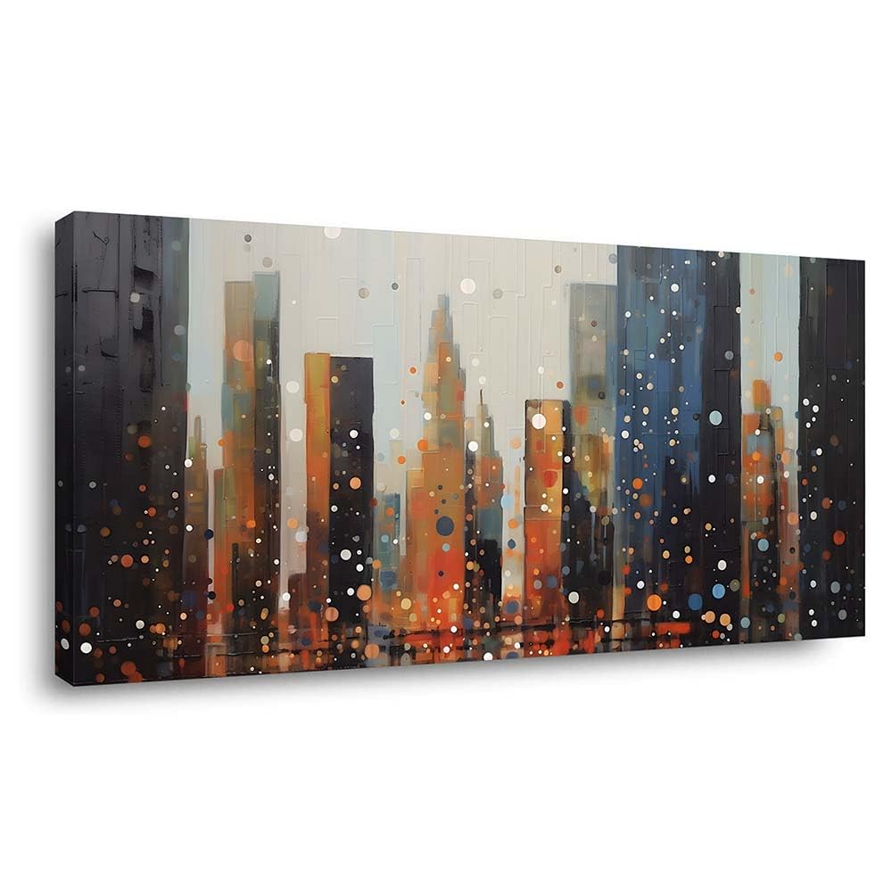Abstract City Skyline Canvas Wall Art Modern Urban Night Landscape Painting Flat Print Gallery Wrapped Artwork for Living Room Bedroom Bathroom Decor (Abstract / Black Cityscape 34 / 58"L x 28"W)