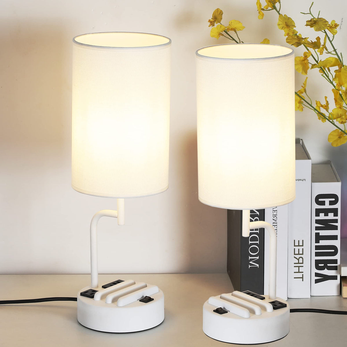 Table Lamp with 3 USB Charging Ports (White)