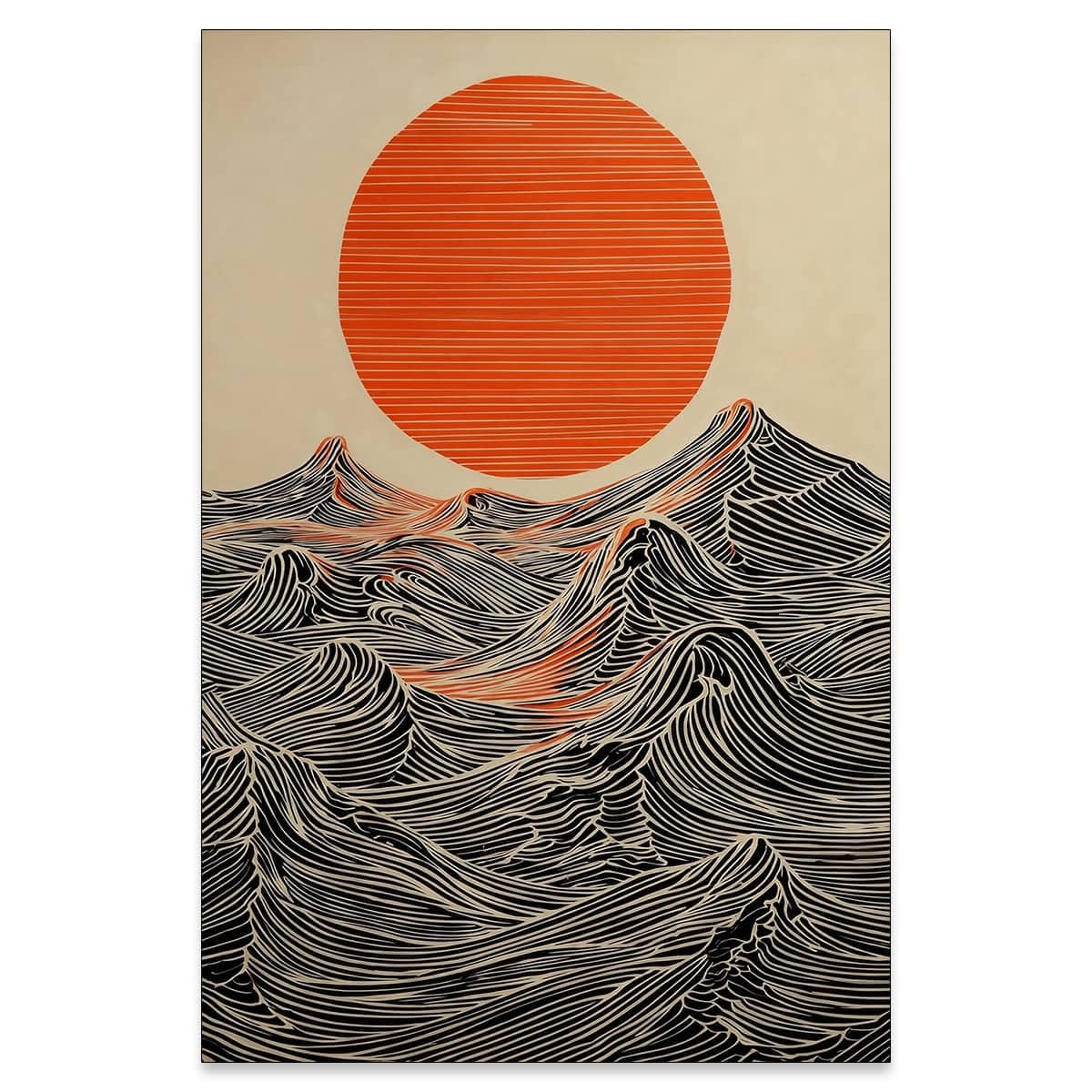 Abstract Japanese Style Artwork Sun and Waves Canvas Wall Art Modern Minimalist Ocean Poster Asian Home Decor Print Painting 16x24in Unframed for Japanese Living Room Bedroom Office (Unframed / Japanese Painting / 24"L x 16"W)