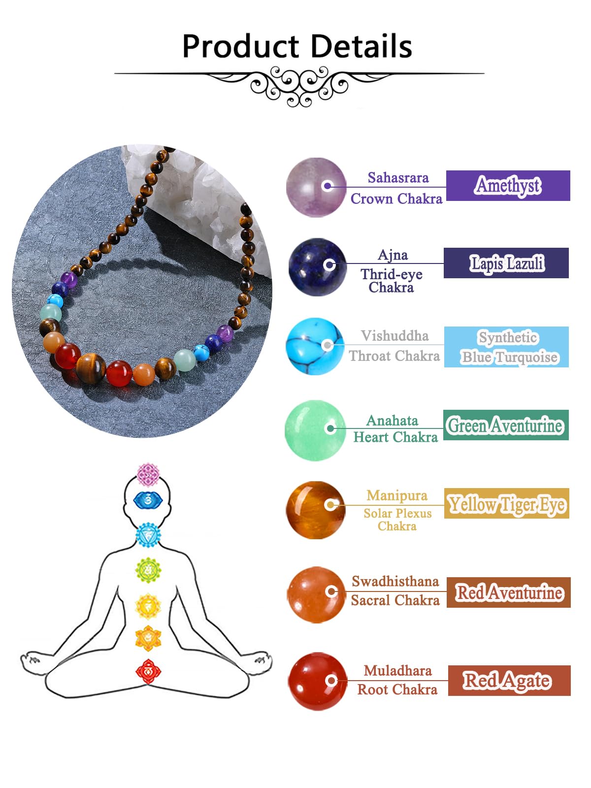 Natural 7 Chakra Gemstone Tiger Eye Necklace for Women (Tiger Eye Crystal)