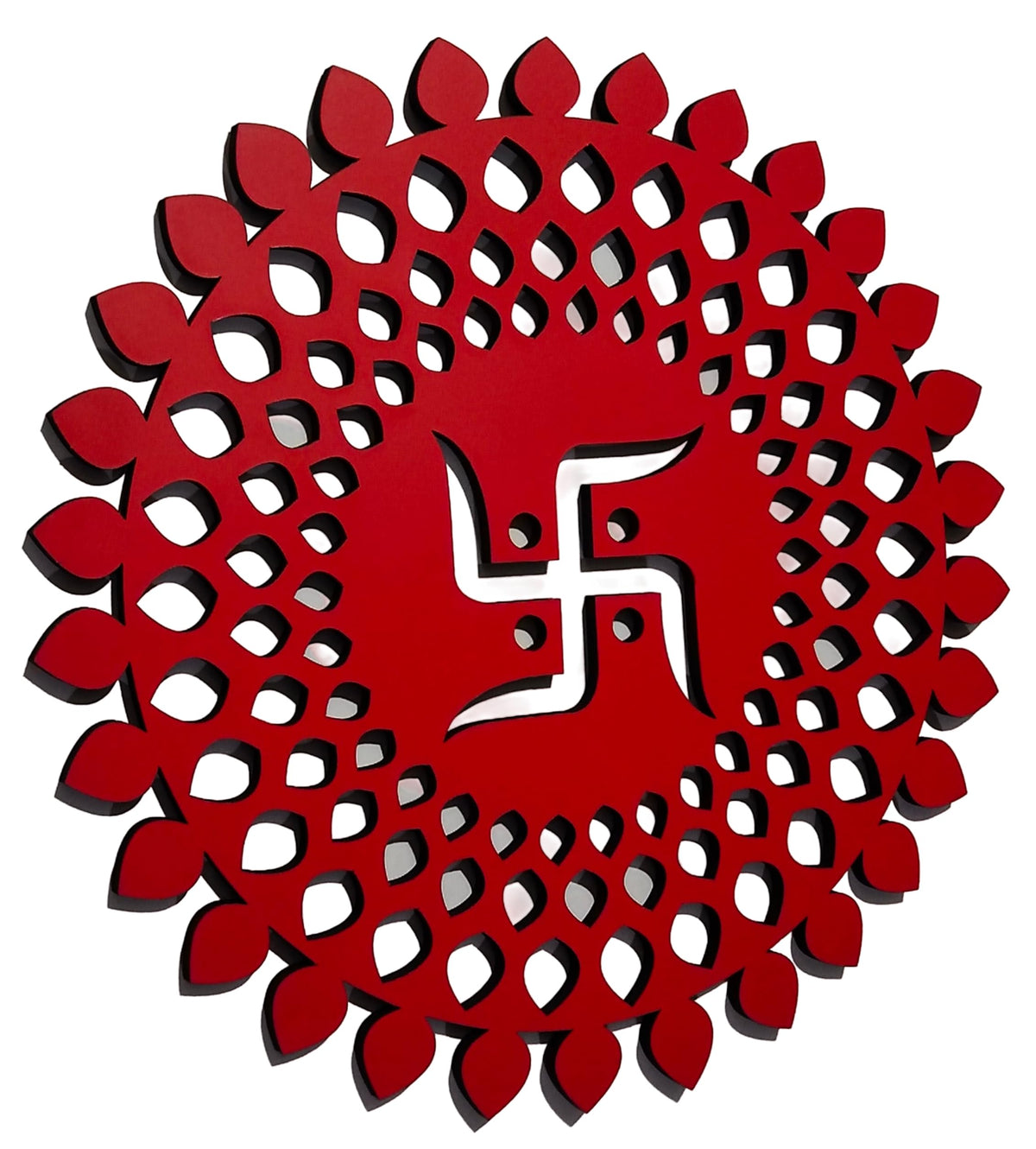 Red Round Decorative Wall Art Mdf Wooden Chakra For Temple (MANDALA -Red / 18"L x 18"W)
