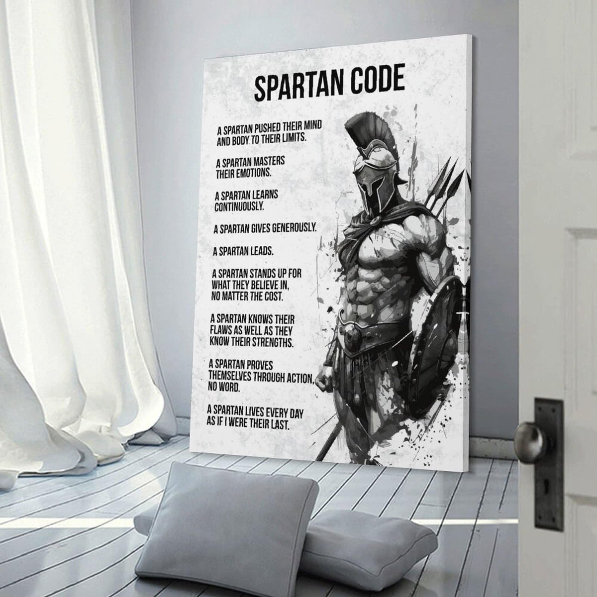 Spartan Code Motivational Quote Canvas Printing Wall Art Prints Wall Decor Posters Warrior Philosophy Monochrome Minimalist Living Room Bedroom Office Gym Study Decor 16x24inch (style-28 / 16x24inch(40x60cm) Frame)