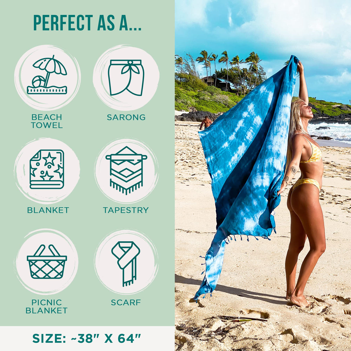 Turkish Beach Towel (Blue Acid Wash / Regular)