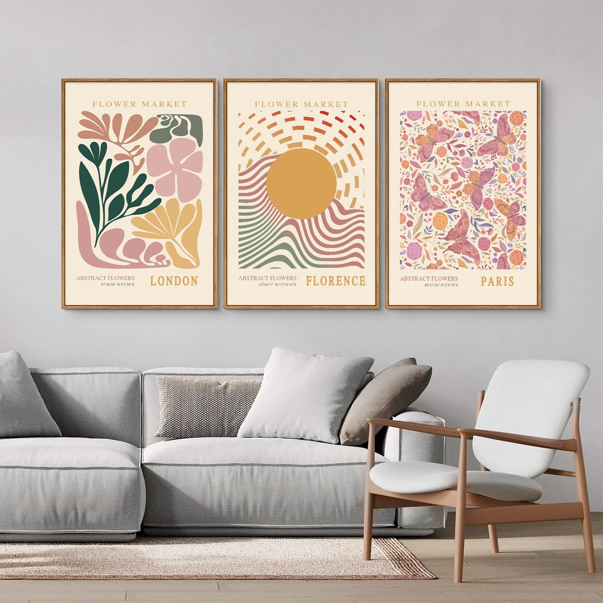 Boho Flower Market Framed Canvas Wall Art Set (Boho Flower Market / 24"L x 16"W)