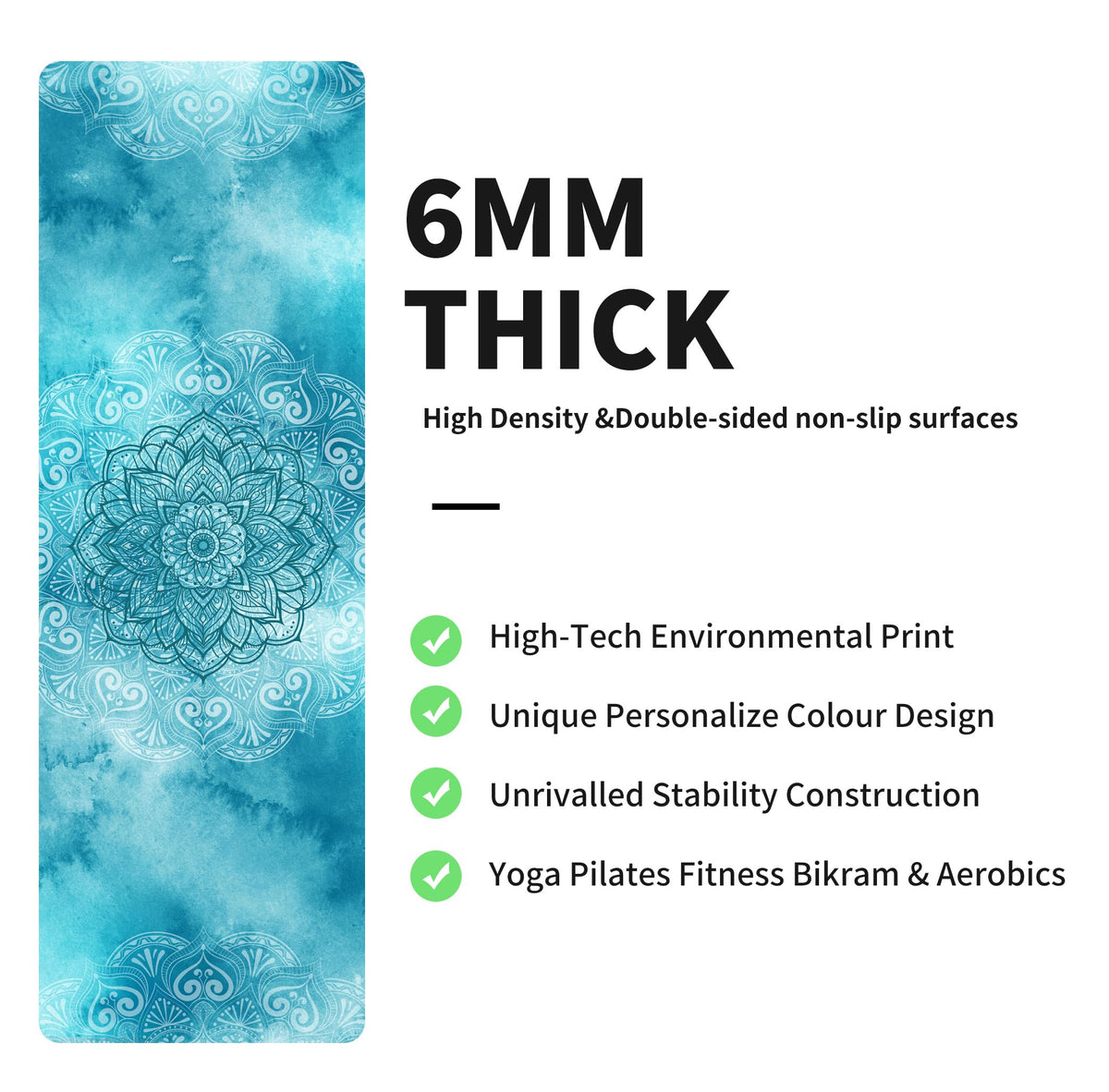 Yoga Mat Print Extra Thick TPE Non Slip Fitness Exercise Mat with Carrying Bag (ManTuoLuo3)