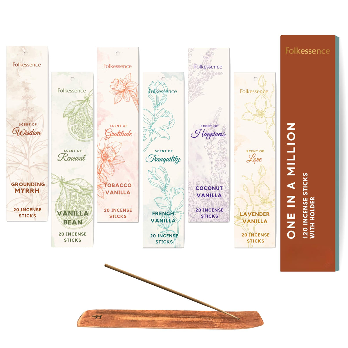 Premium Incense Sticks with Holder (Pack of 6 (120 sticks))