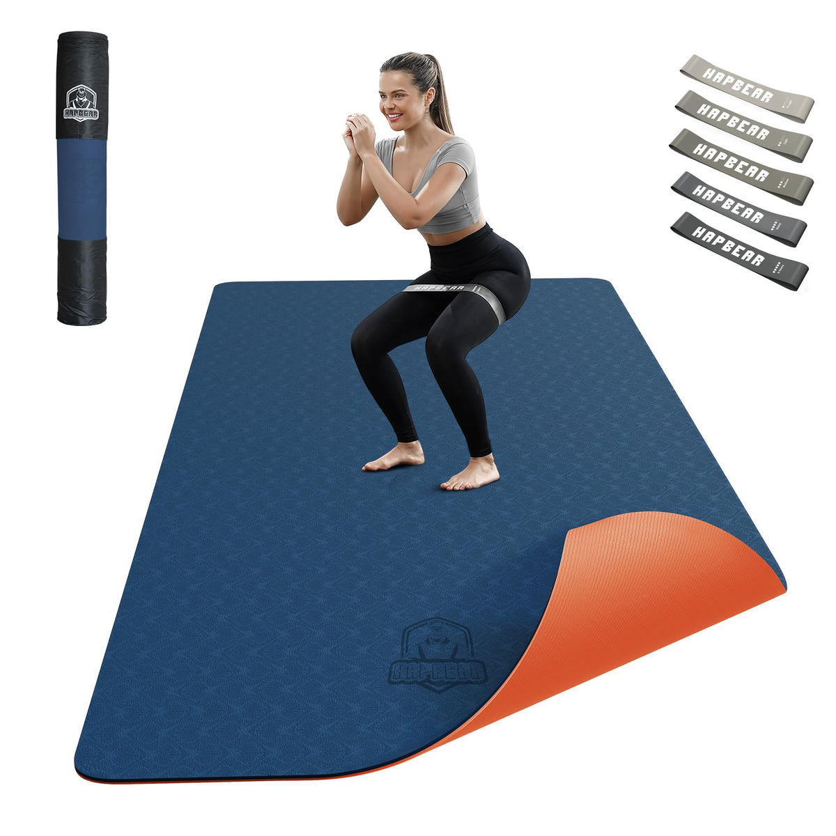 Large Yoga Mat (Navy blue/Orange)