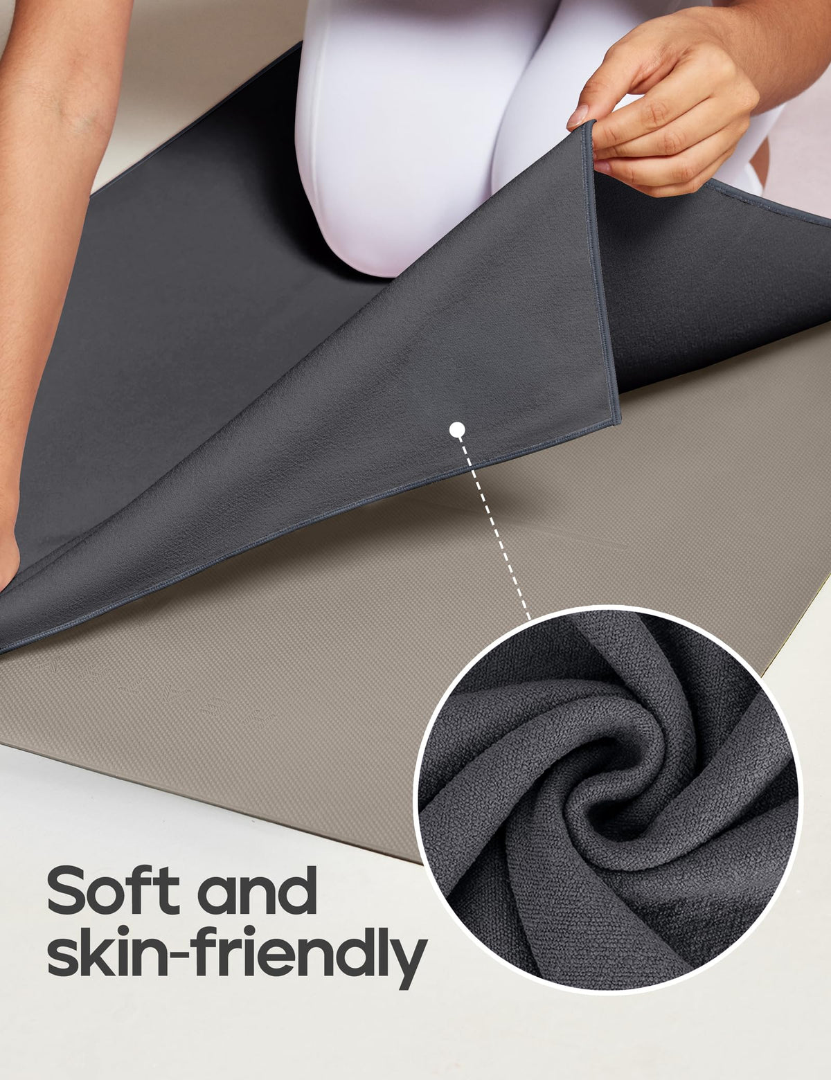 Yoga Mat Towel Non Slip for Hot Yoga Towel with Silicone Grip & Free Spray Bottle (Grey)