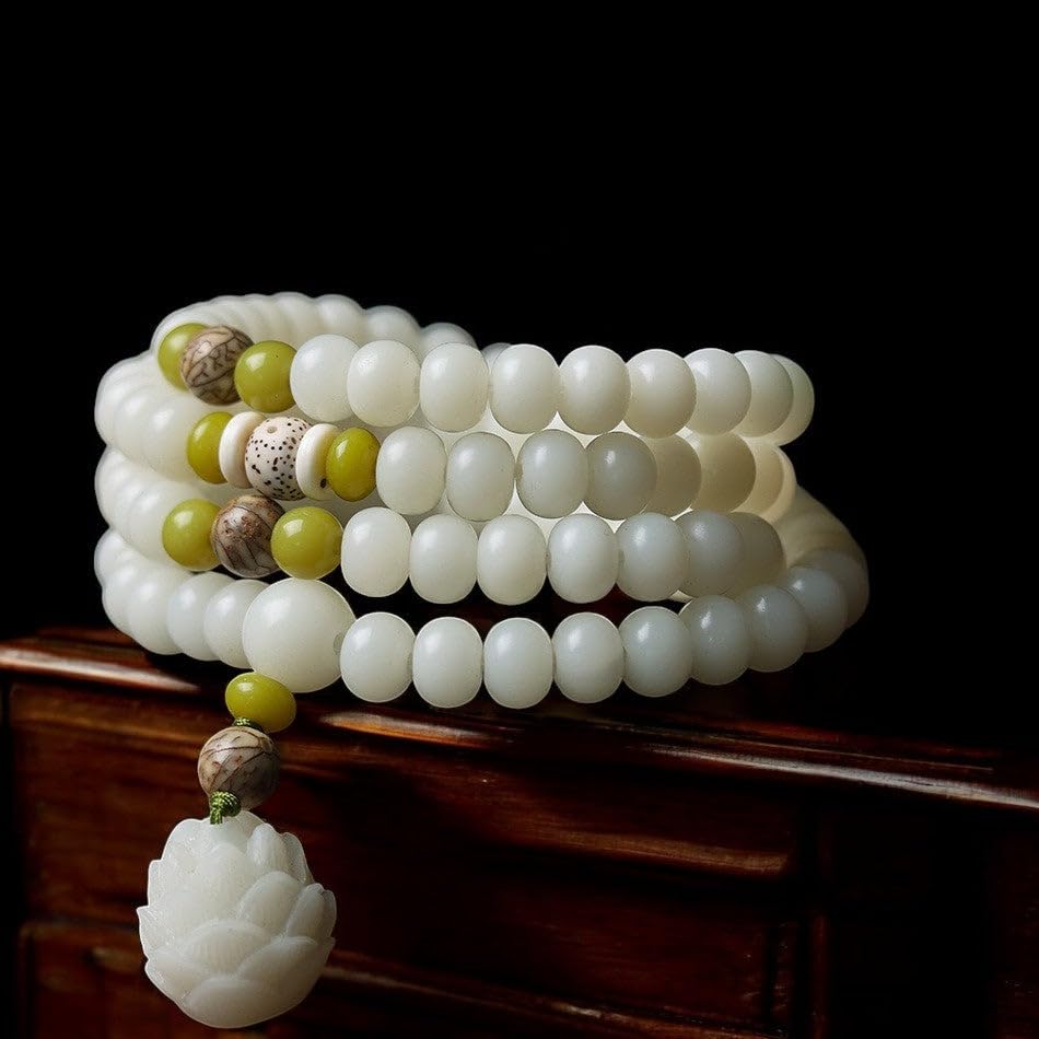 Mala Bead Strand Bracelet (8mm White Jade Bodhi)