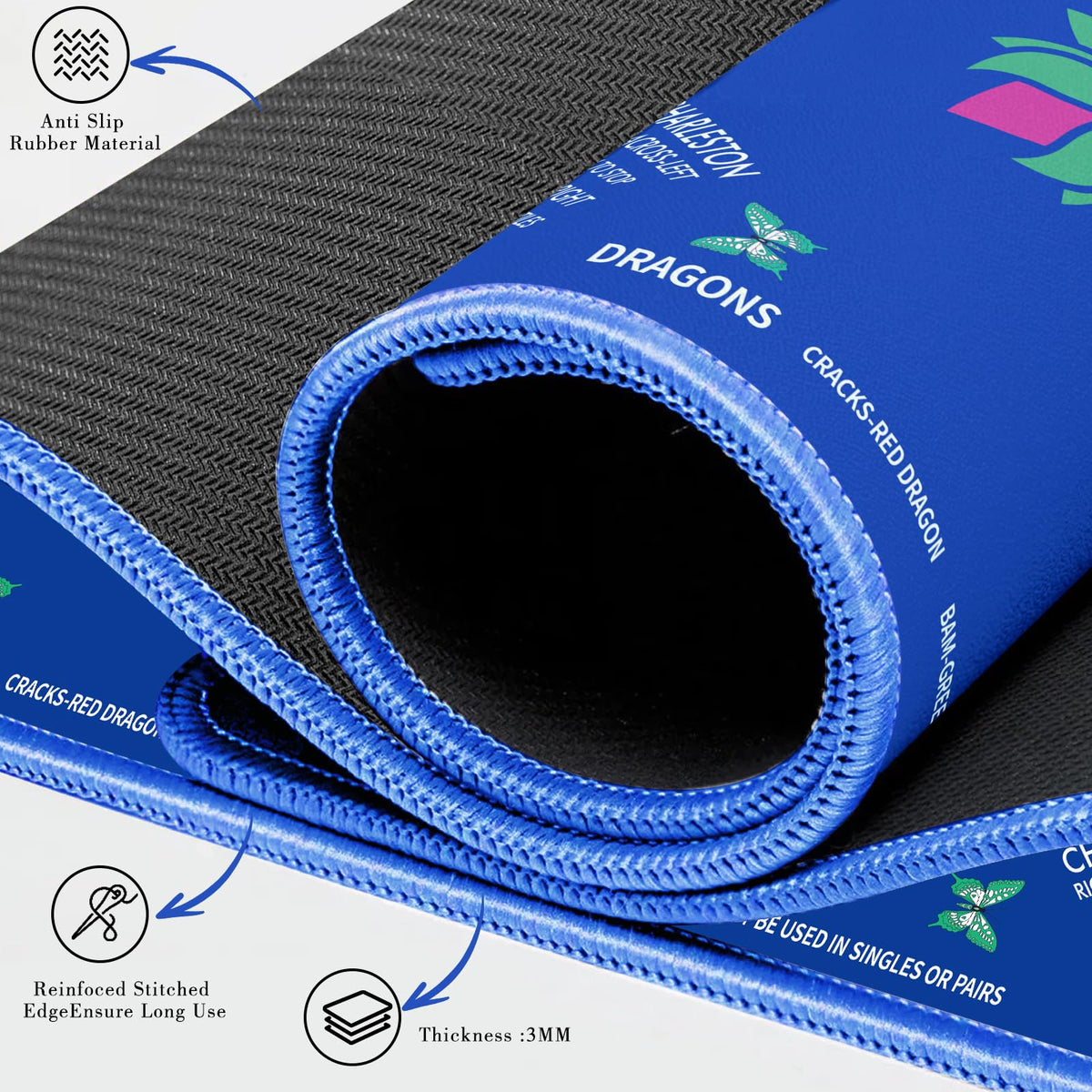 Mahjong Mat with Lotus & Butterfly Pattern (Navy Blue)