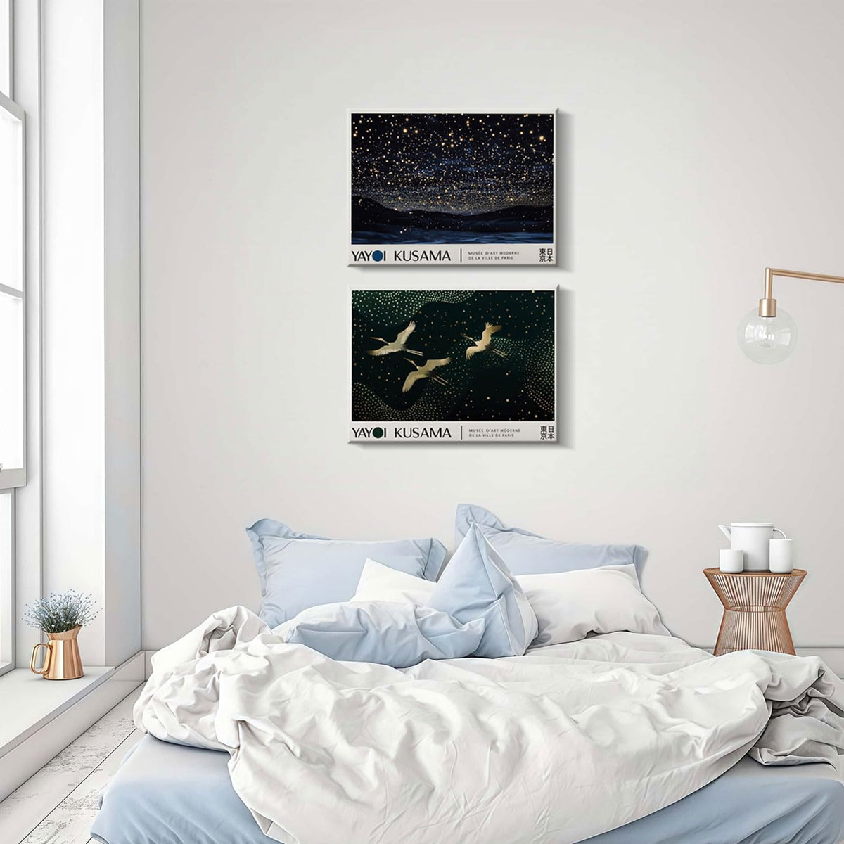 Japanese Wall Art Starry Sky Flying Cranes Picture Canvas Print 12x16 Inch (Black Starry Sky / 16"L x 12"W)