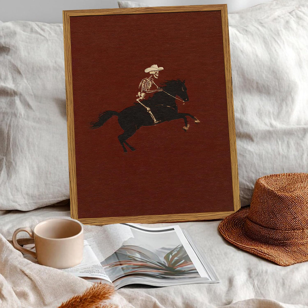 Framed Vintage Western Cowboy Wall Art (Skeleton / 16"L x 12"W)