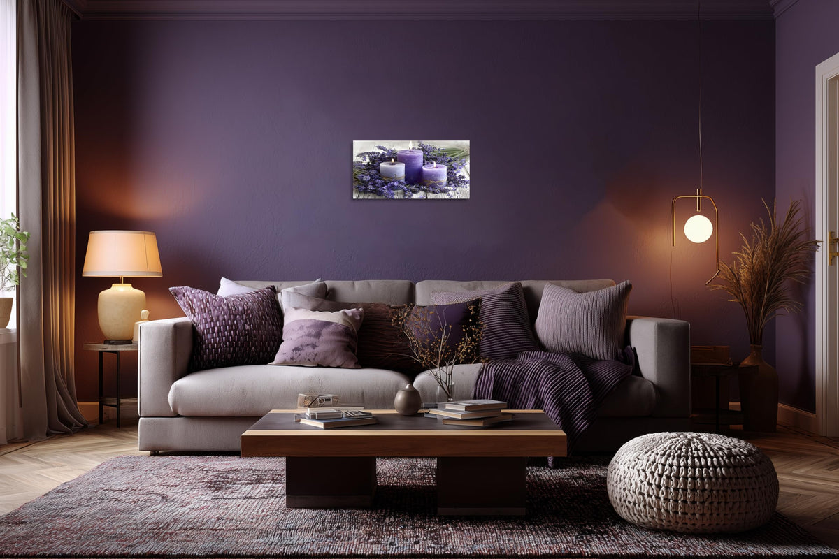 1 Panel Purple Wall Art Purple Wall Decor Lavender with Candle Canvas Picture for Bathroom Modern Flowers Pictures for Bedroom Kitchen Office Home Decor Ready to Hang 16x32 inches (32"L x 16"W / Purple Flower 15)