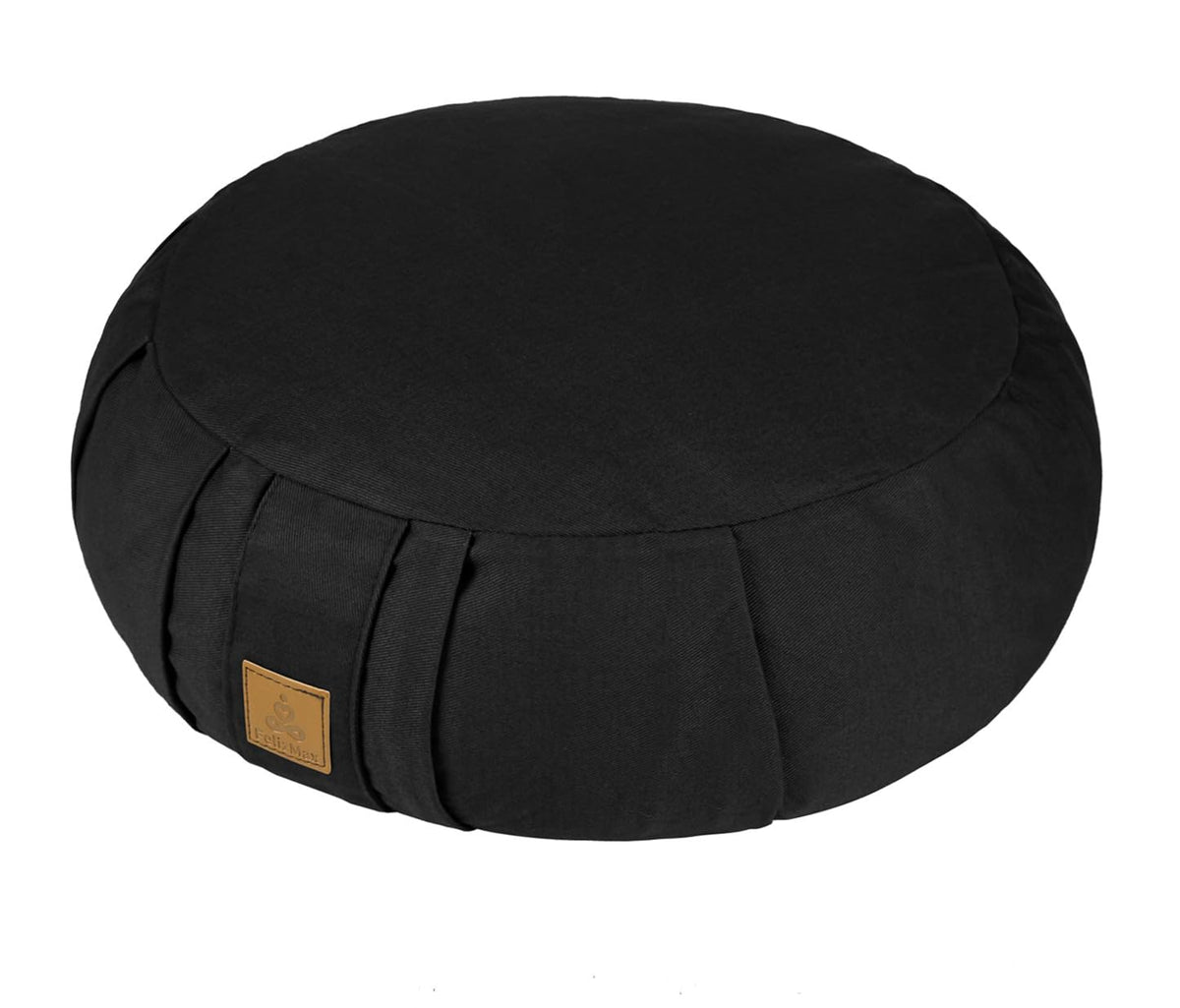 Round Zafu Meditation Cushion D=16" H=5.5" Zabuton Meditation Pillow Yoga Bolster Yoga Pillow Floor seat Zippered Organic Cotton Cover Natural Buckwheat Kneeling Pillow (Black)