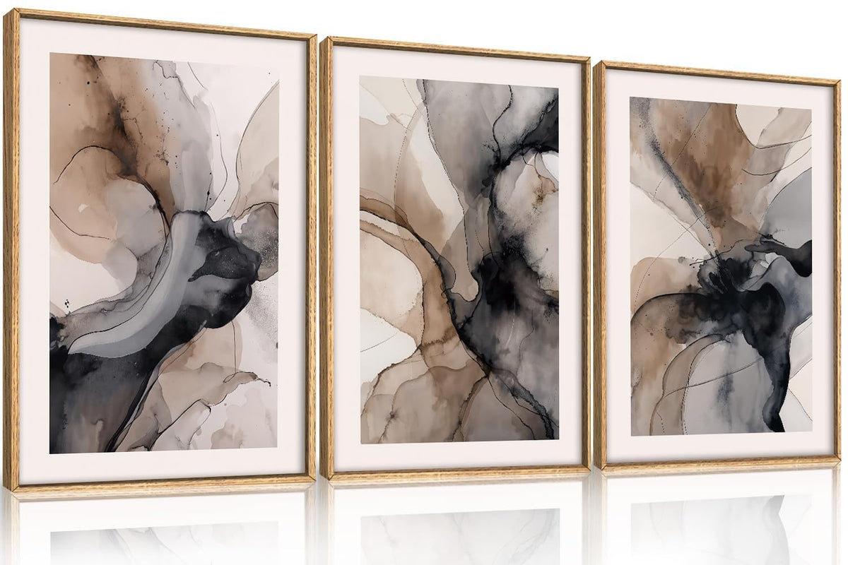 Abstract Brown Marble Framed Canvas Wall Art Set (Abstract Marble Wall Art / 24"L x 36"W)
