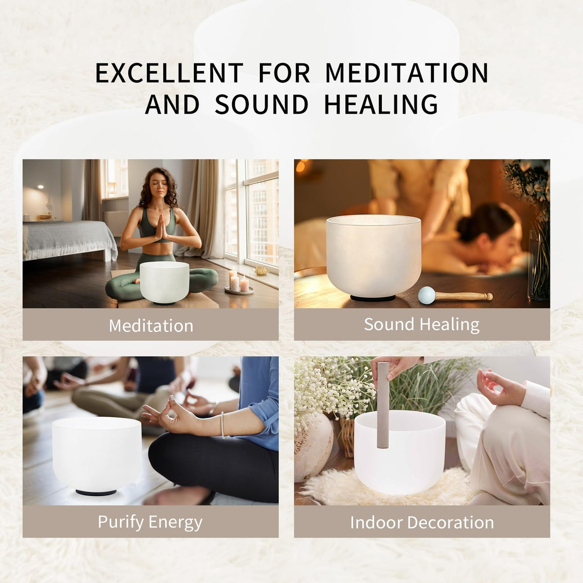528HZ 8 Inch C Note Crystal Singing Bowl Sound Healing Meditation (8"C 528hz White)