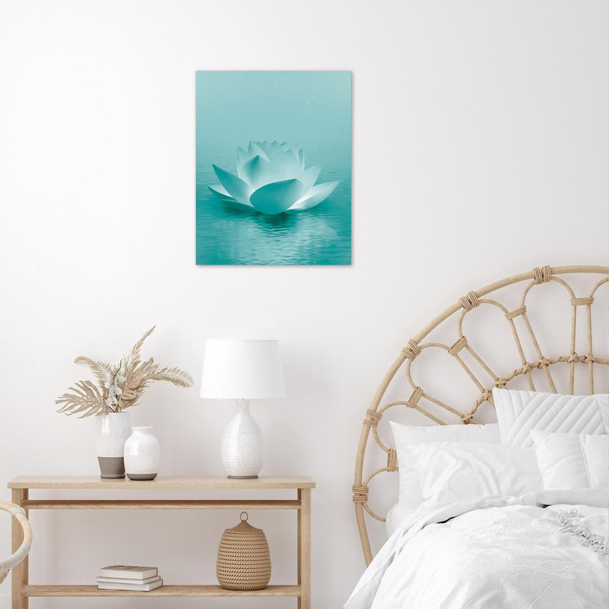 Teal Water Lily Wall Art (Teal and Green / 16"L x 12"W)