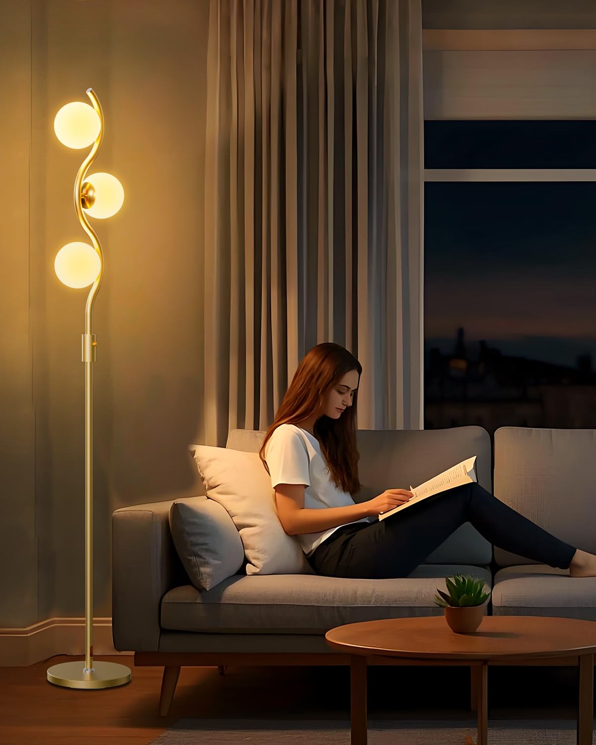 60IN Gold Floor Lamp Stepless Dimmable Globe Floor Lamps with 3Pcs 3000K Bulbs Eye (Gold-3S)