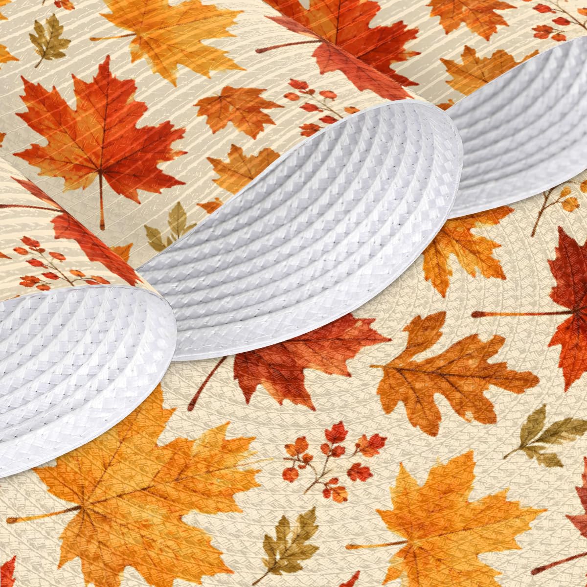 Fall Maple Leaves Woven Placemats Round Placemats Set of 4 for Festival (B 008 / 4 pieces)