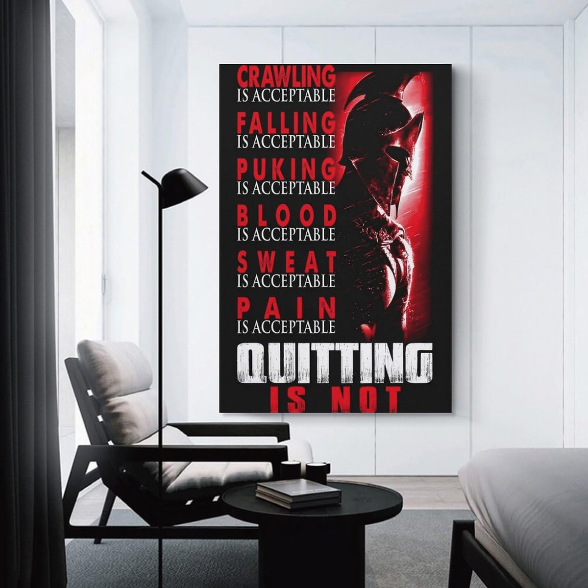 Spartan Quitting Is Not Motivational Gym Fitness Warrior Helmet Canvas Printing Wall Art Prints Wall Decor Posters Red Black Stoic Home Gym Bedroom Office Training Inspiration 08x12inch (style-19 / 08x12inch(20x30cm) Unframe)