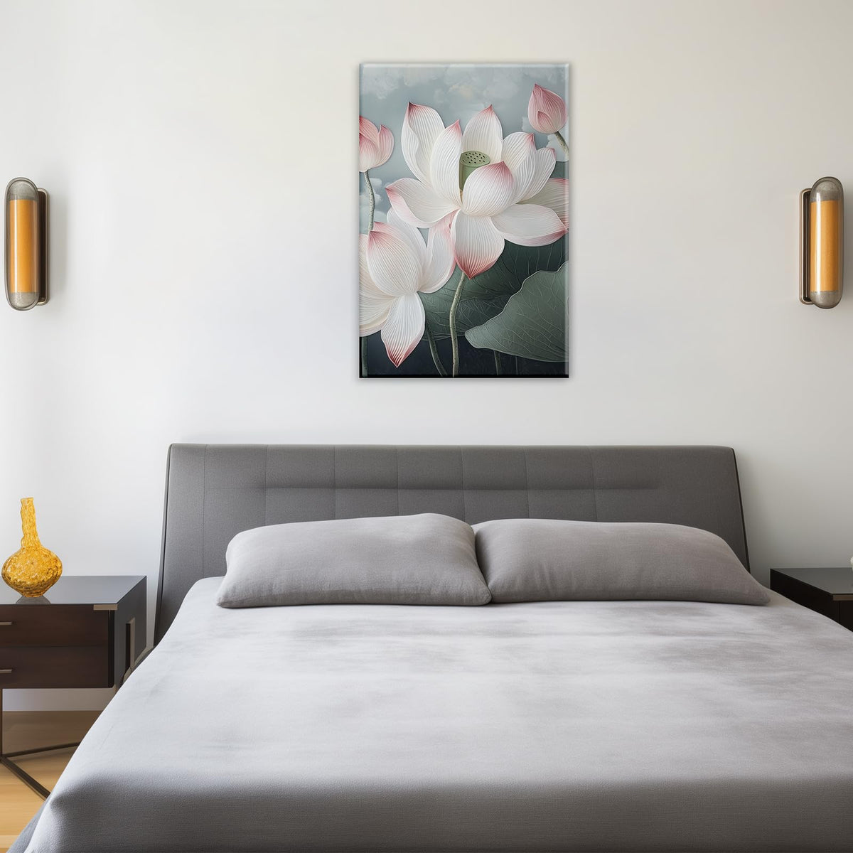 Lotus Canvas Wall Art White Pink Lotus Flower Picture Print Zen Wall Decor Spa Painting Spiritual Artwork For Meditation Room Decor Framed (Artwork-2 / 24"L x 16"W)